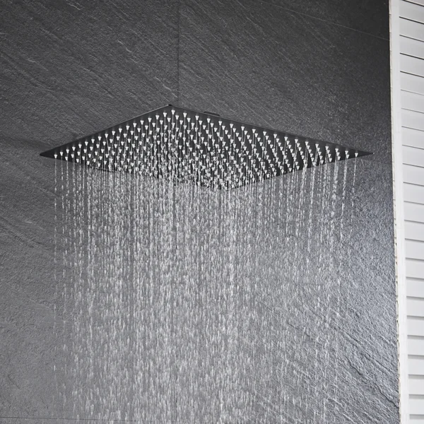 Black 16 Inch Square Rainfall Shower Head Ultrathin Stainless Steel Shower Head Chrome Bathroom Top Rain Head Shower Faucet Head