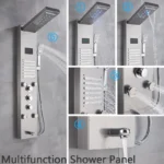 Brushed Nickel Bathroom Shower Column Wall Mounted Black LED Shower Panel Faucets Rainfall Digital Screen 6 Modes Mixer Tap
