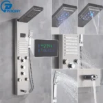 Black Bathroom Shower Panel Column Golden Rain Waterfall Shower Faucet Bidet Sprayer Tap SPA Massage Jet LED Bath Shower Set