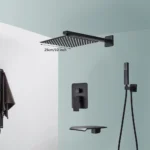 Black Shower Faucets System Bathroom Wall Mounted Rainfall Shower Kit Concealed Embedded Box Hot Cold Water Mixer Tap SUS304
