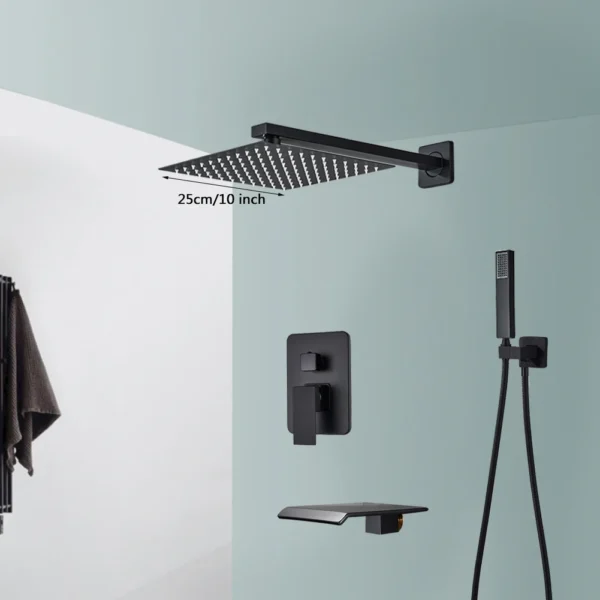 Black Shower Faucets System Bathroom Wall Mounted Rainfall Shower Kit Concealed Embedded Box Hot Cold Water Mixer Tap SUS304