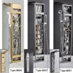 Black Bathroom Shower Panel Column Golden Rain Waterfall Shower Faucet Bidet Sprayer Tap SPA Massage Jet LED Bath Shower Set