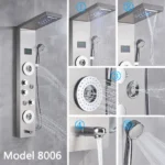 Brushed Nickel Bathroom Shower Column Wall Mounted Black LED Shower Panel Faucets Rainfall Digital Screen 6 Modes Mixer Tap