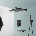 Black Shower Faucets System Bathroom Wall Mounted Rainfall Shower Kit Concealed Embedded Box Hot Cold Water Mixer Tap SUS304
