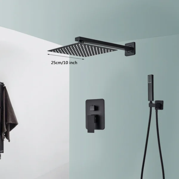 Black Shower Faucets System Bathroom Wall Mounted Rainfall Shower Kit Concealed Embedded Box Hot Cold Water Mixer Tap SUS304