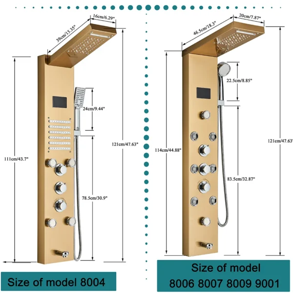 Black Bathroom Shower Panel Column Golden Rain Waterfall Shower Faucet Bidet Sprayer Tap SPA Massage Jet LED Bath Shower Set