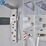 Black Bathroom Shower Panel Column Golden Rain Waterfall Shower Faucet Bidet Sprayer Tap SPA Massage Jet LED Bath Shower Set