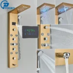 Black Bathroom Shower Panel Column Golden Rain Waterfall Shower Faucet Bidet Sprayer Tap SPA Massage Jet LED Bath Shower Set