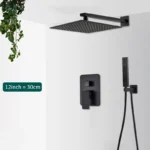 Black Concealed Shower System Rain Waterfall Bathroom Embedded Shower Faucet Set with Tub Spout