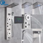Black Bathroom Shower Panel Column Golden Rain Waterfall Shower Faucet Bidet Sprayer Tap SPA Massage Jet LED Bath Shower Set