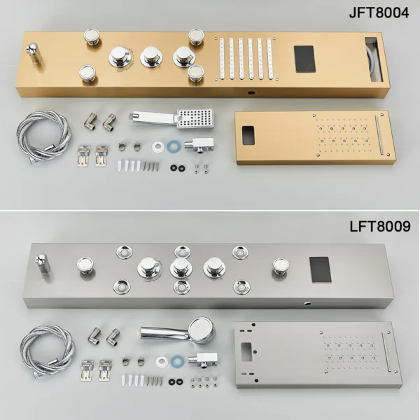 Black Bathroom Shower Panel Column Golden Rain Waterfall Shower Faucet Bidet Sprayer Tap SPA Massage Jet LED Bath Shower Set