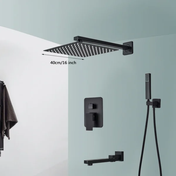 Black Shower Faucets System Bathroom Wall Mounted Rainfall Shower Kit Concealed Embedded Box Hot Cold Water Mixer Tap SUS304