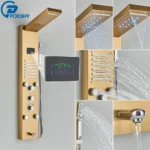 Black Bathroom Shower Panel Column Golden Rain Waterfall Shower Faucet Bidet Sprayer Tap SPA Massage Jet LED Bath Shower Set
