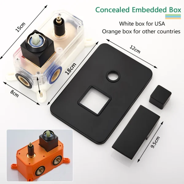 Black Shower Faucets System Bathroom Wall Mounted Rainfall Shower Kit Concealed Embedded Box Hot Cold Water Mixer Tap SUS304