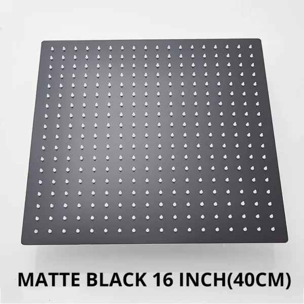 Black 16 Inch Square Rainfall Shower Head Ultrathin Stainless Steel Shower Head Chrome Bathroom Top Rain Head Shower Faucet Head