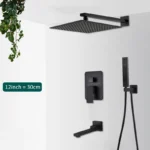 Black Concealed Shower System Rain Waterfall Bathroom Embedded Shower Faucet Set with Tub Spout