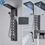 Black Bathroom Shower Panel Column Golden Rain Waterfall Shower Faucet Bidet Sprayer Tap SPA Massage Jet LED Bath Shower Set