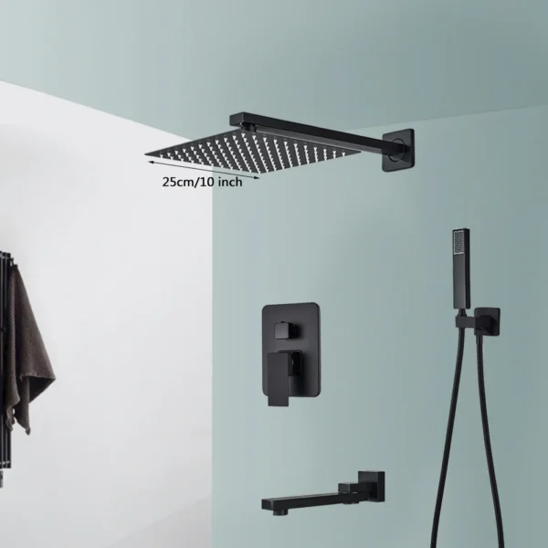 Black Shower Faucets System Bathroom Wall Mounted Rainfall Shower Kit Concealed Embedded Box Hot Cold Water Mixer Tap SUS304