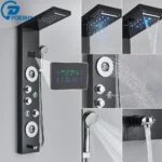 Black Bathroom Shower Panel Column Golden Rain Waterfall Shower Faucet Bidet Sprayer Tap SPA Massage Jet LED Bath Shower Set