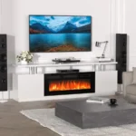 70'' Fireplace TV Stand Entertainment Center with 36'' Electric Fireplace Heater featuring LED Light and 12 Flame Colors DualTi