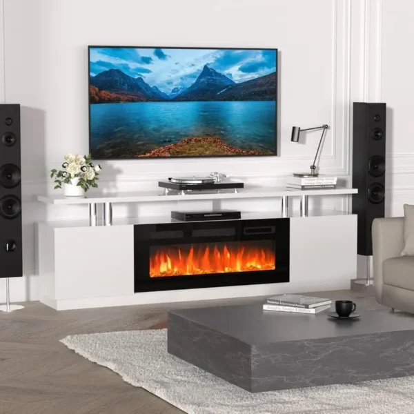 70'' Fireplace TV Stand Entertainment Center with 36'' Electric Fireplace Heater featuring LED Light and 12 Flame Colors DualTi