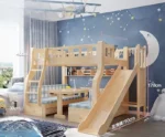 Solid Wood Bunk Beds for Children Bunk Beds with Desk Slides Wooden Beds for Children Raised Cribs with Mattresses سرير أطفال