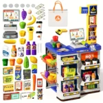 Pretend Play Calculator Cash Register Toys Supermarket Shop Cashier Registers with Scanner Credit Card Birthday Gifts for Kids