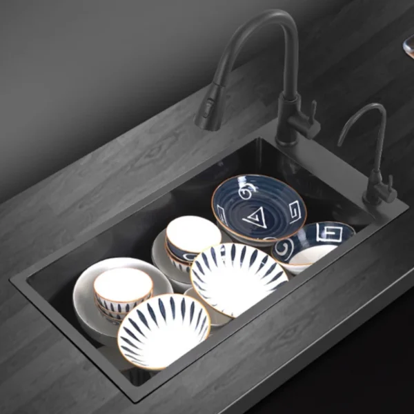 Black 304 Stainless Steel Kitchen Sink Single Bowl Undermount/Drop-In Washing Basin For Kitchen with Drainage Faucet Accessories