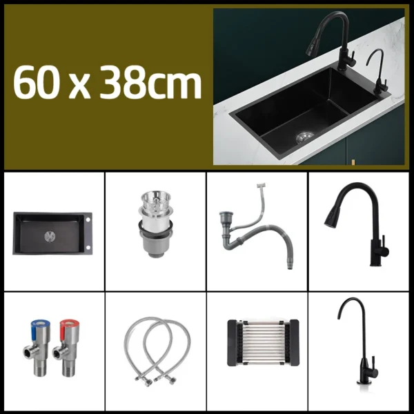 Black 304 Stainless Steel Kitchen Sink Single Bowl Undermount/Drop-In Washing Basin For Kitchen with Drainage Faucet Accessories