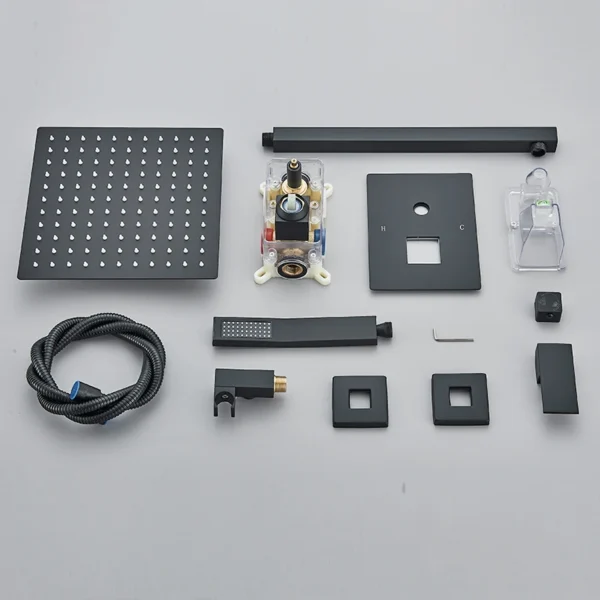 Black Concealed Shower System Rain Waterfall Bathroom Embedded Shower Faucet Set with Tub Spout