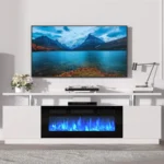 70'' Fireplace TV Stand Entertainment Center with 36'' Electric Fireplace Heater featuring LED Light and 12 Flame Colors DualTi