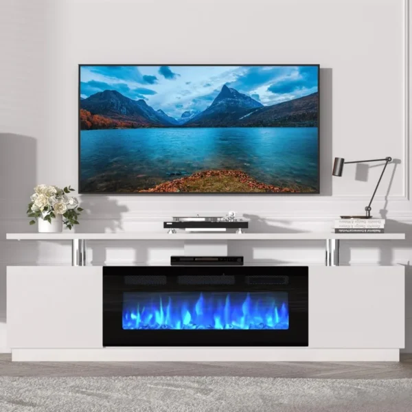 70'' Fireplace TV Stand Entertainment Center with 36'' Electric Fireplace Heater featuring LED Light and 12 Flame Colors DualTi