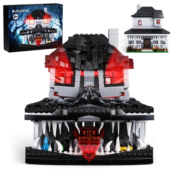 Monster Haunted House Building Blocks Set with Lights Horror Architecture Halloween Decoration Bricks Toys for Kids Adults Gifts