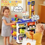 Pretend Play Calculator Cash Register Toys Supermarket Shop Cashier Registers with Scanner Credit Card Birthday Gifts for Kids