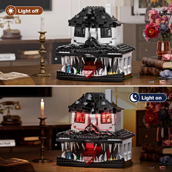 Monster Haunted House Building Blocks Set with Lights Horror Architecture Halloween Decoration Bricks Toys for Kids Adults Gifts