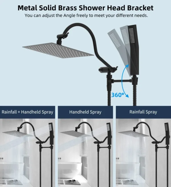 All Metal Shower Head, 10'' High Pressure Rainfall Shower Head, Showerhead Combo/Handheld Shower Wand,71'' Hose,