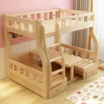 Solid Wood Bunk Beds for Children Bunk Beds with Desk Slides Wooden Beds for Children Raised Cribs with Mattresses سرير أطفال