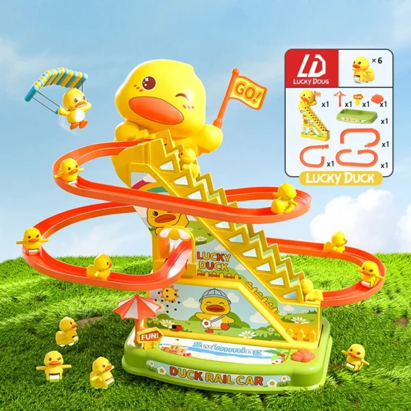 Duck Stairs Climbing Kids Toys Electric Duck Track Slide Toys Gifts Flashing Music Duck Roller Coaster Children Birthday Gifts