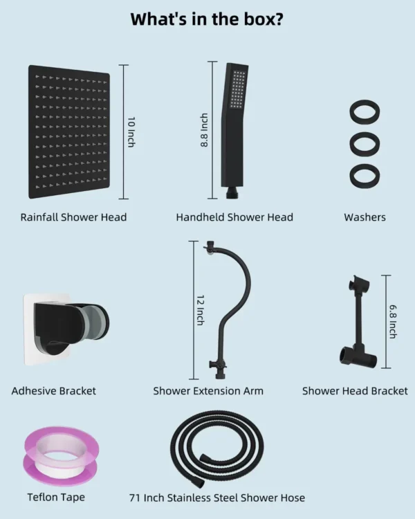 All Metal Shower Head, 10'' High Pressure Rainfall Shower Head, Showerhead Combo/Handheld Shower Wand,71'' Hose,
