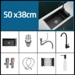 Black 304 Stainless Steel Kitchen Sink Single Bowl Undermount/Drop-In Washing Basin For Kitchen with Drainage Faucet Accessories