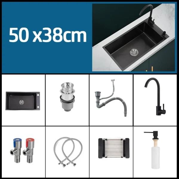 Black 304 Stainless Steel Kitchen Sink Single Bowl Undermount/Drop-In Washing Basin For Kitchen with Drainage Faucet Accessories