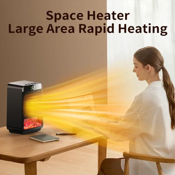 3D Flame Electric Fireplace Heater PTC Ceramic Energy Saving Fast Heating Timer Silent for Home Office Decorative Design