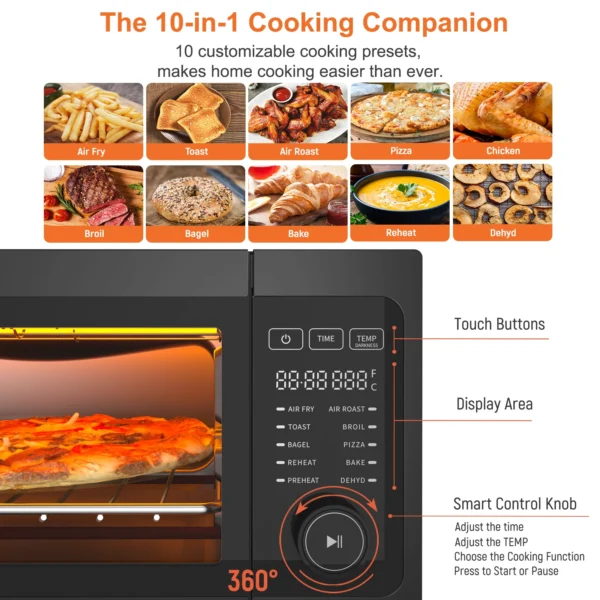 1800W Air Fryer Toaster Oven, Fabuletta 10-in-1 Countertop Convection Air Fryer Oven,Flip Up & Away Capability for Storage Space