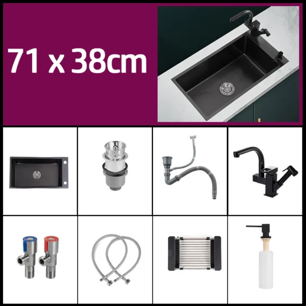 Black 304 Stainless Steel Kitchen Sink Single Bowl Undermount/Drop-In Washing Basin For Kitchen with Drainage Faucet Accessories