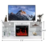 Fireplace LED TV Stand for Televisions 43 50 55 60 65 Center and Media Console with Storage Drawers and Glass Shelves for Livin