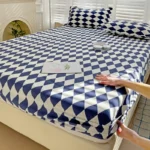 Bed Sheets Plaid Fitted Sheet Non Slip 침대패드 Skin-Friendly With Elastic Band Mattress Cover (no Pillowcase) Double Bed Sheets