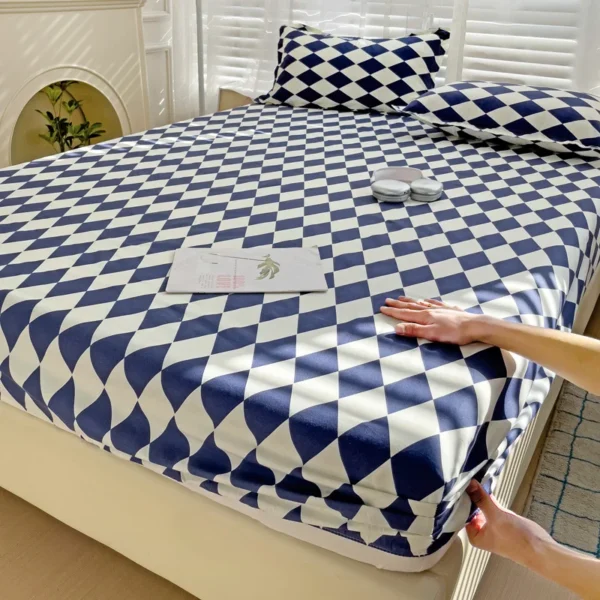 Bed Sheets Plaid Fitted Sheet Non Slip 침대패드 Skin-Friendly With Elastic Band Mattress Cover (no Pillowcase) Double Bed Sheets