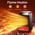 3D Flame Electric Fireplace Heater PTC Ceramic Energy Saving Fast Heating Timer Silent for Home Office Decorative Design