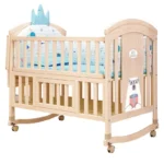 Comfortable Baby Bed,Solid Wood,Movable,with Diaper Changing Table and Mosquito Net,Multifunctional Baby Bed, Adjustable Height