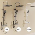 Black Shower System Set Bathroom Brass Showers Faucet Sets Digital 4 Way LED Rain Bathtub Hot Cold Piano Key Rainfall Shower Set